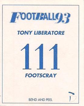 1993 Select AFL Stickers #111 Tony Liberatore Back